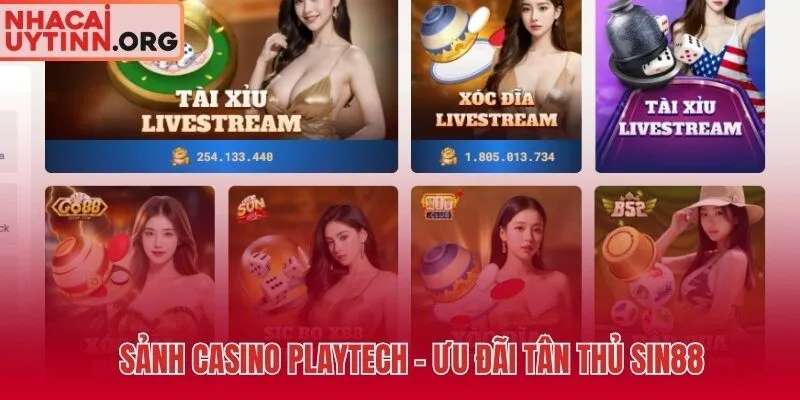 Sảnh PlayTech SIN88 với RTP 99,28% và ưu đãi tân thủ hấp dẫn